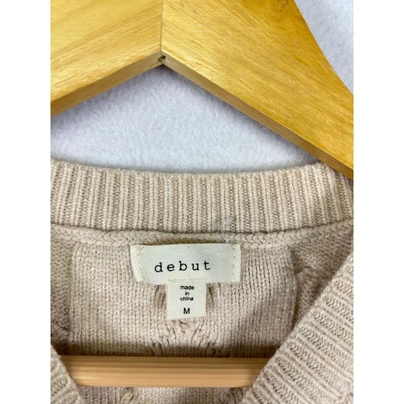 Debut Beige‎ Cable Knit Button Detail Cropped Sweater Vest Women's Medium - Picture 3 of 9